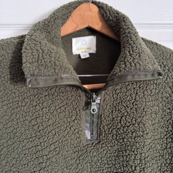 Aerie Fleece Pullover Quarter Zip Sweatshirt Olie Green Camo Womens Size Small - Picture 10 of 13